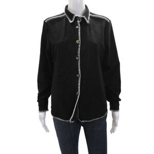 Muze Womens Collared Long Sleeve Casual Button-Down Shirt Black Size M